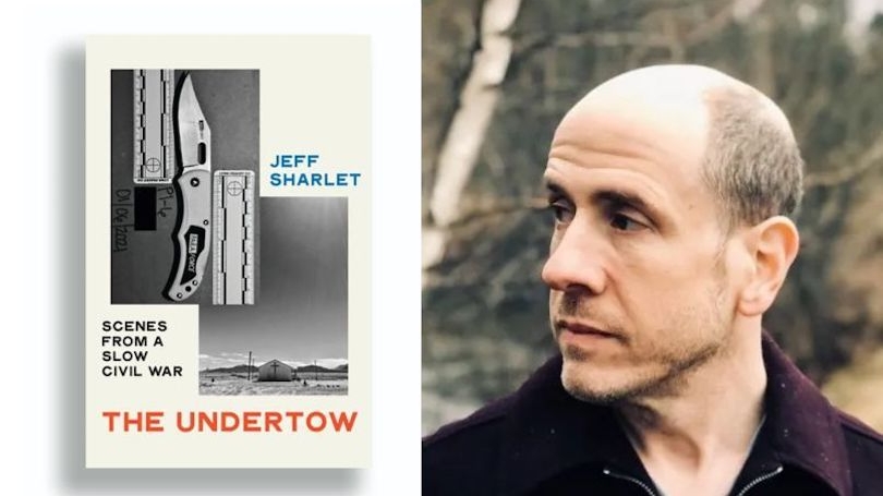 Photo of Professor Jeff Sharlet and book cover of his book The Undertow